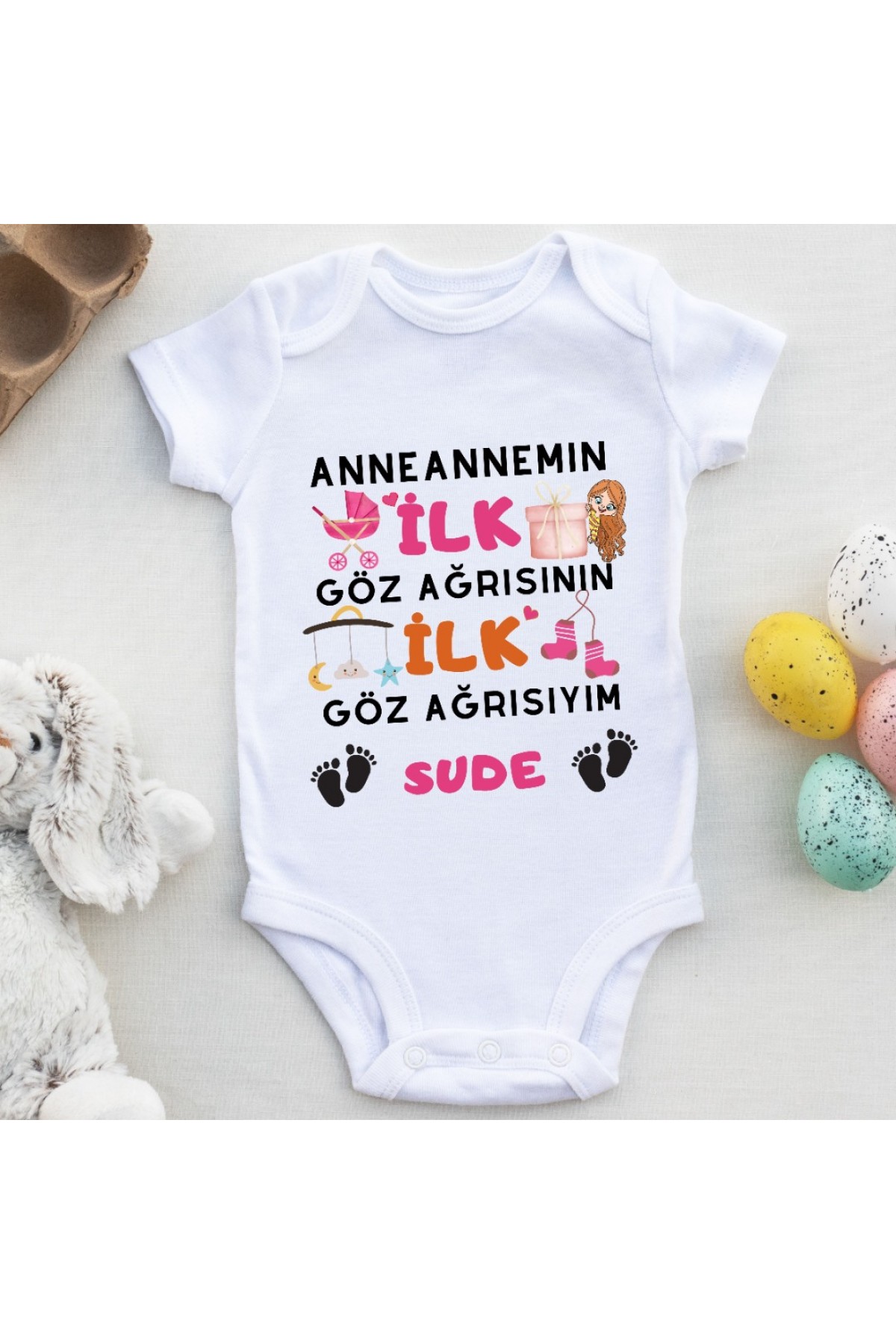 Anneannem İlk Göz Ağrısının İlk Göz Arısıyım Yazılı Kız Bebek Zıbın