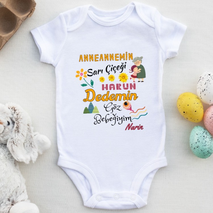 Anneannemin Sarı Çiçeği Dedemin Göz bebeği Yazılı Kız Bebek Zıbın Anneannemin Sarı Çiçeği Dedemin Göz bebeği Yazılı Kız Bebek Zıbın