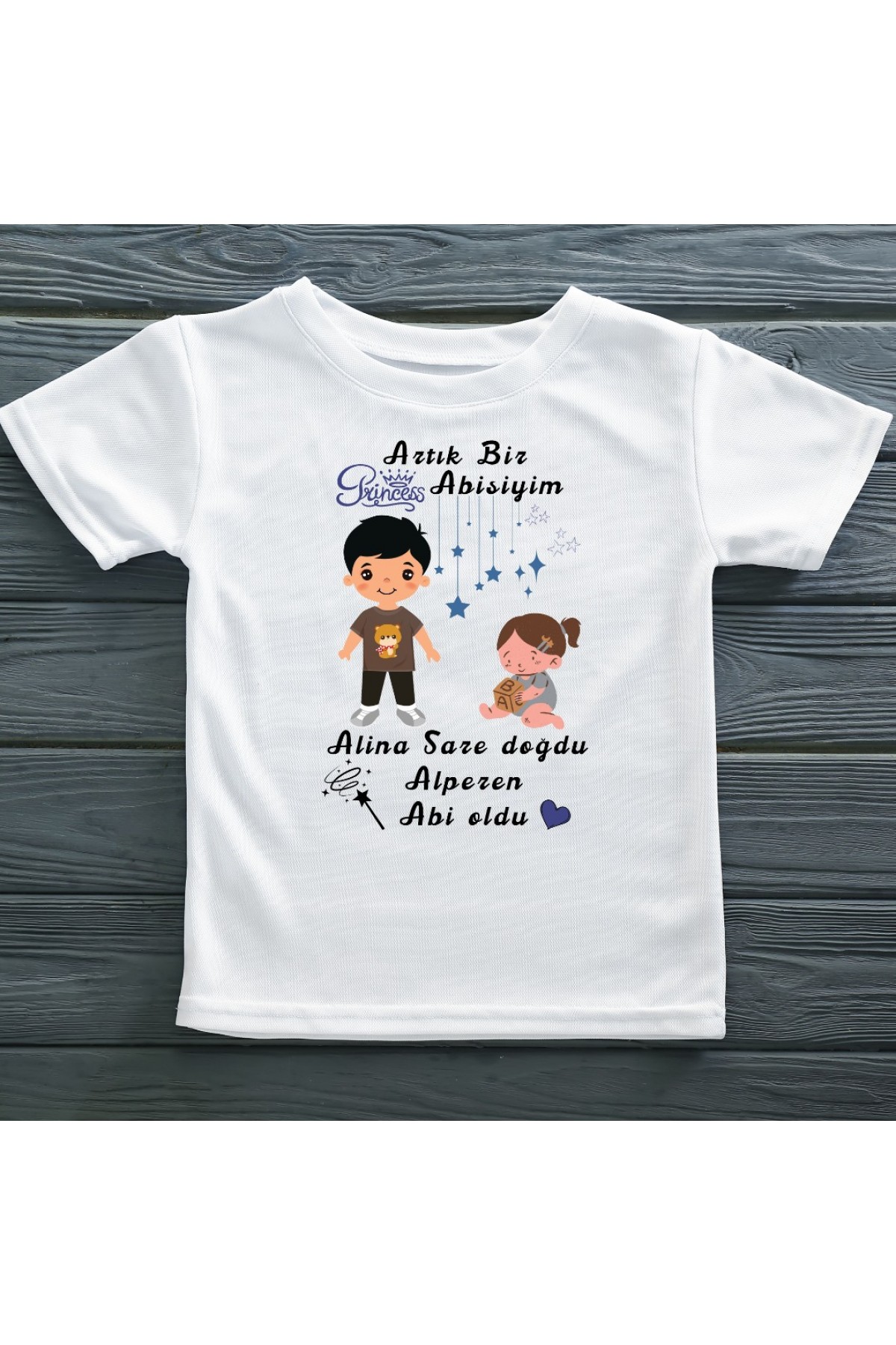 Artık Bir Prensesin Abisiyim Yazılı Kişiye Özel Çocuk Tişörtü