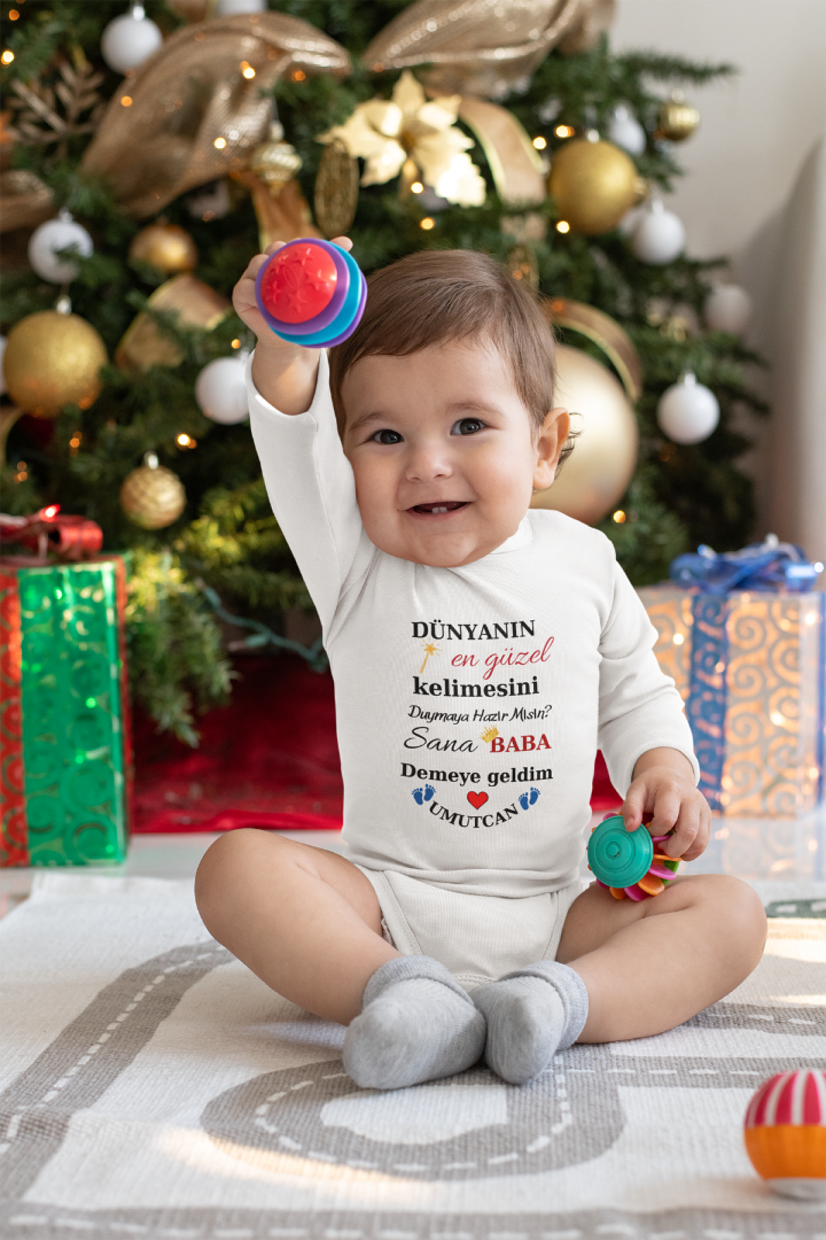 Dünyanın En Güzel kelimesi baba Demeye Geldim Kişiye Özel Erkek Bebek Zıbın