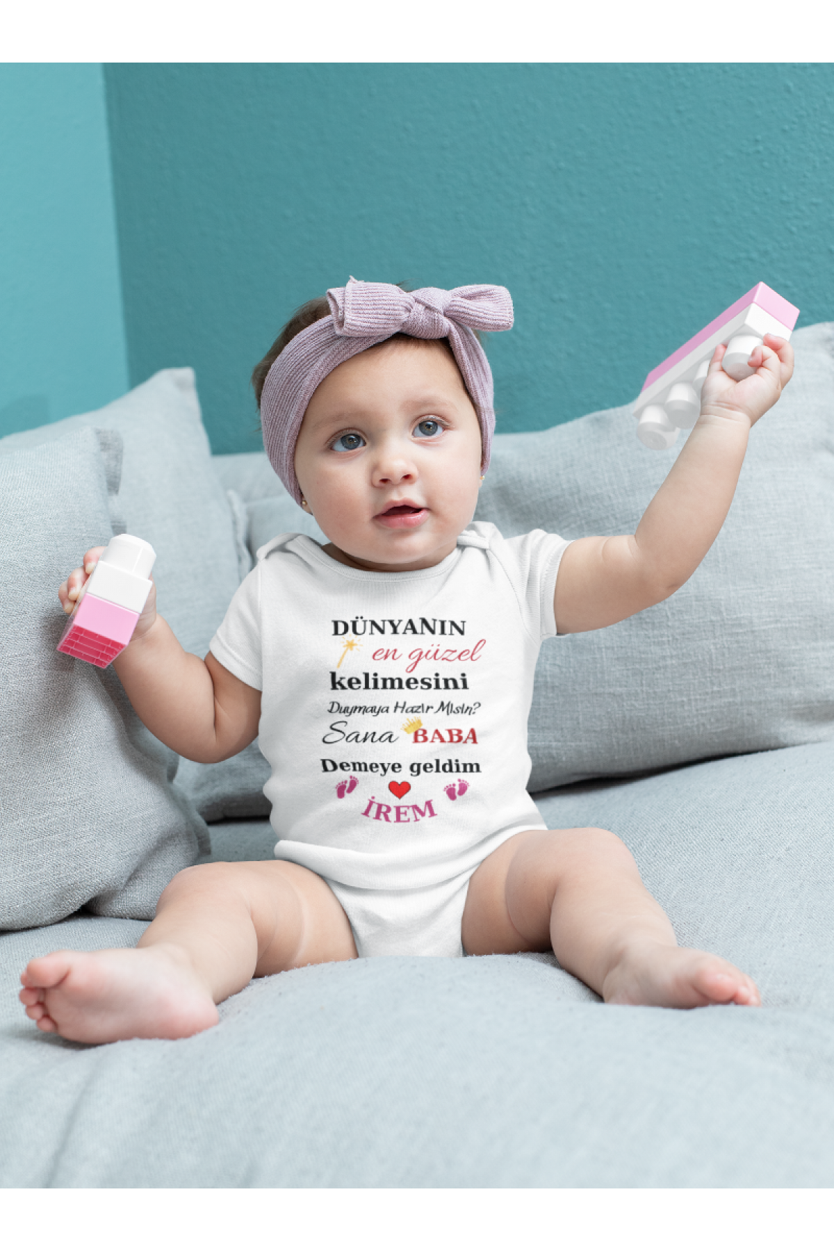 Dünyanın En Güzel kelimesi baba Demeye Geldim Kişiye Özel kız Bebek Zıbın