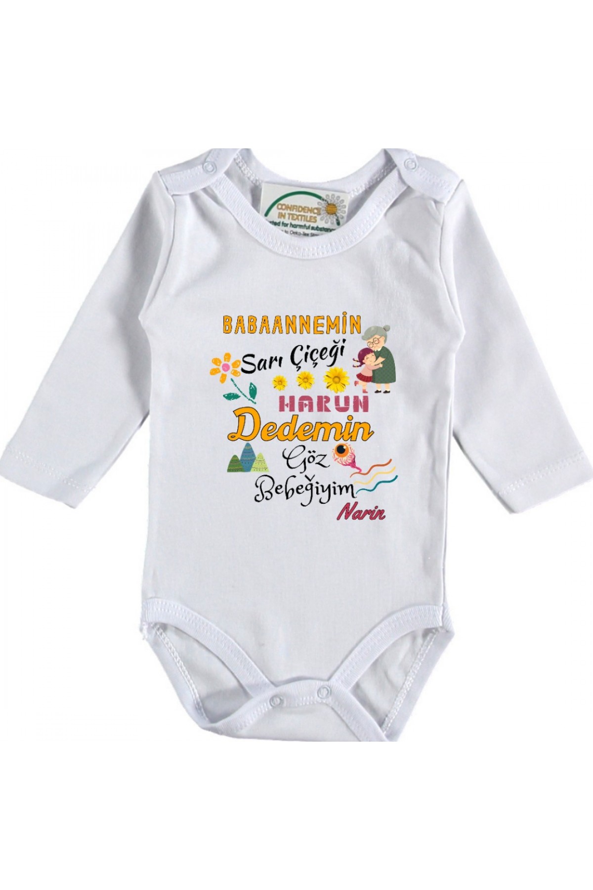 Anneannemin Sarı Çiçeği Dedemin Göz bebeği Yazılı Kız Bebek Zıbın Anneannemin Sarı Çiçeği Dedemin Göz bebeği Yazılı Kız Bebek Zıbın
