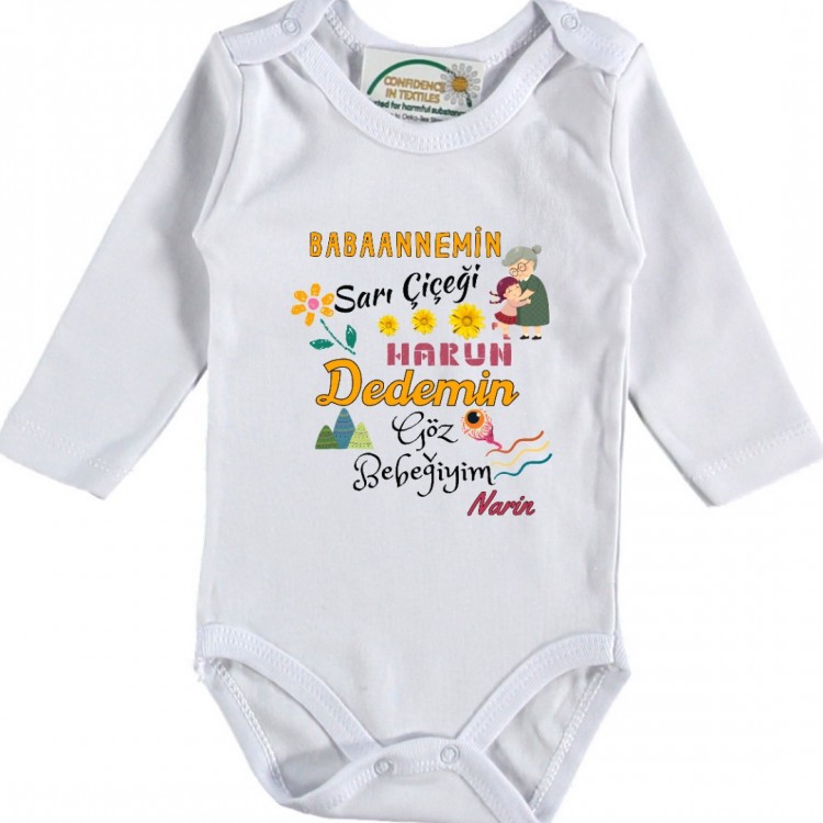 Anneannemin Sarı Çiçeği Dedemin Göz bebeği Yazılı Kız Bebek Zıbın