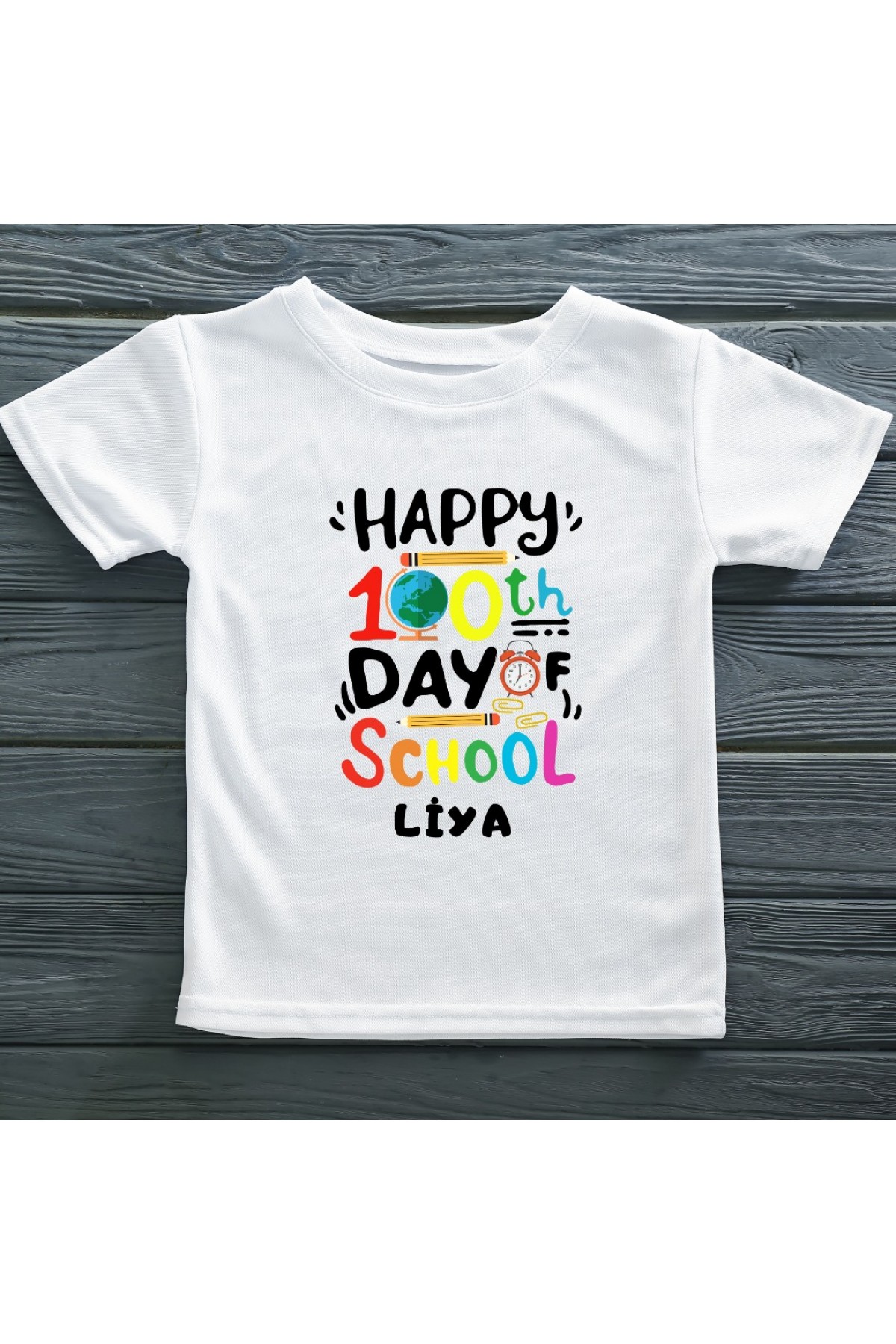 Okulda 100'cü Günüm Yazılı Kişiye özel Çocuk Tişörtü