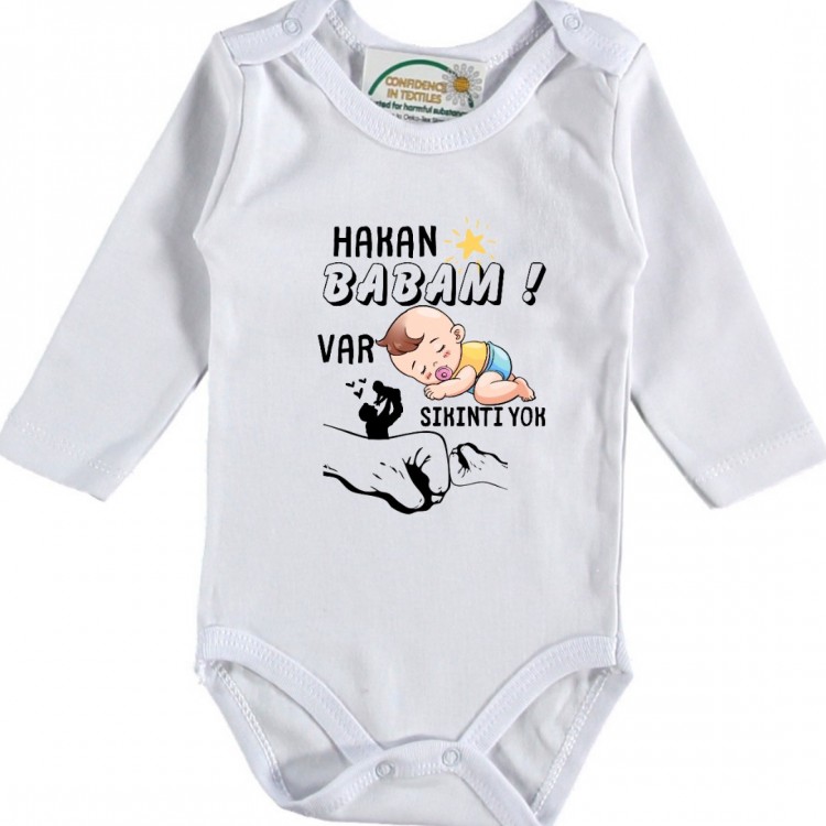 Babam Var Sıkını Yok Yazılı Kişiye Özel Erkek Bebek Zıbın