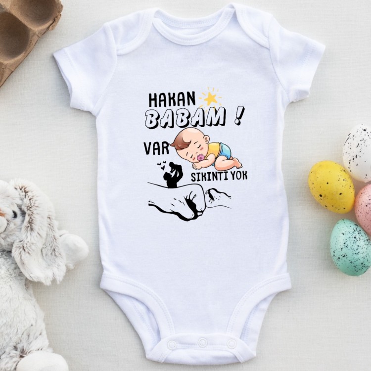 Babam Var Sıkını Yok Yazılı Kişiye Özel Erkek Bebek Zıbın