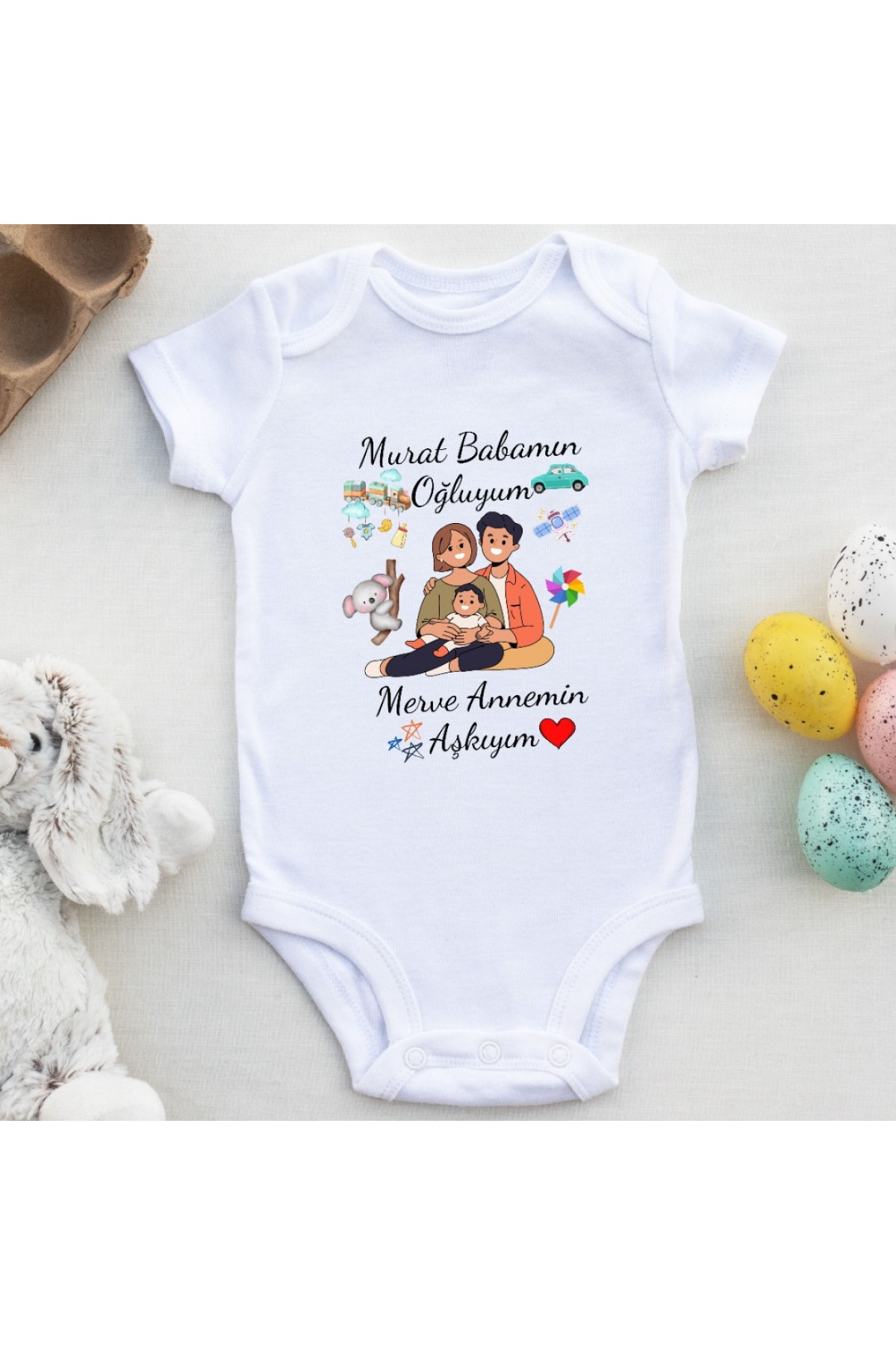 Babamın Oğluyum Annemin Aşkıyım Yazılı Kişiye özel Bebek Zıbın