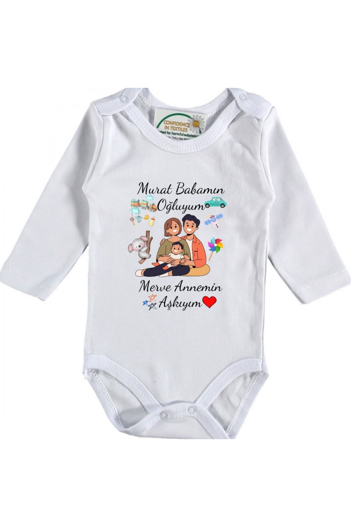 Babamın Oğluyum Annemin Aşkıyım Yazılı Kişiye özel Bebek Zıbın