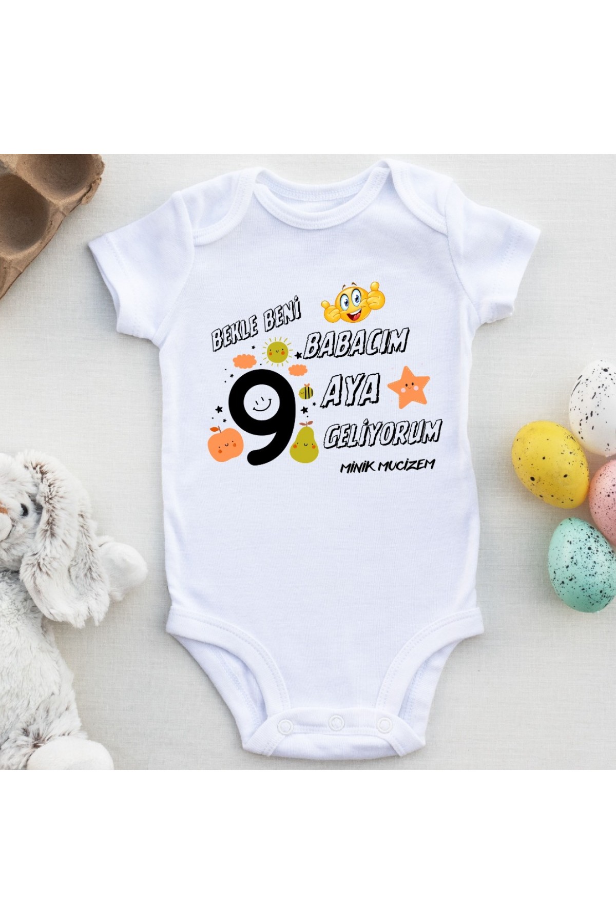 Bekle Beni Babacım 9 Aya geliyorum Minik Mucizen Yazılı Bebek Zıbın