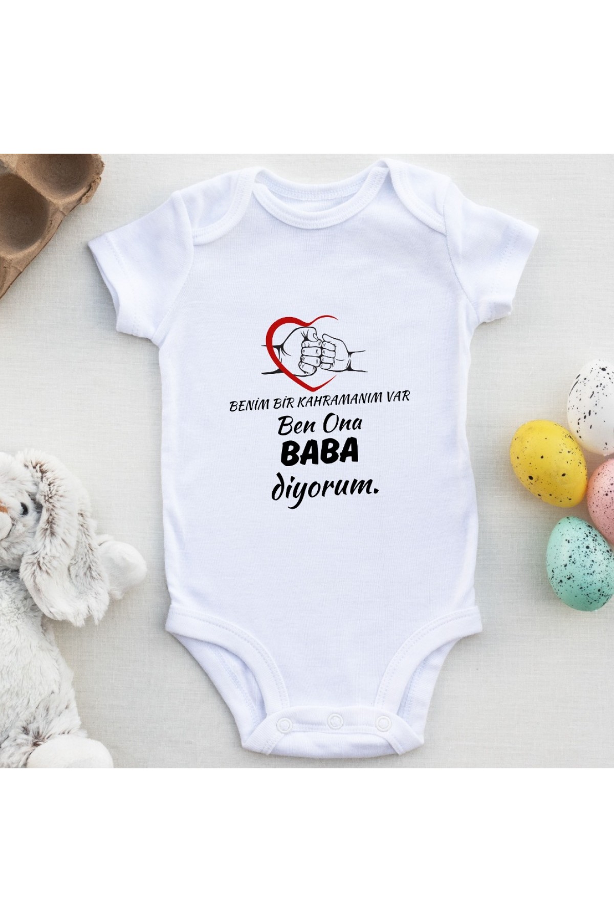 Benim Bir Kahramanım Var Ben ona baba Diyorum Yazılı Kişiye özel Bebek Zıbın