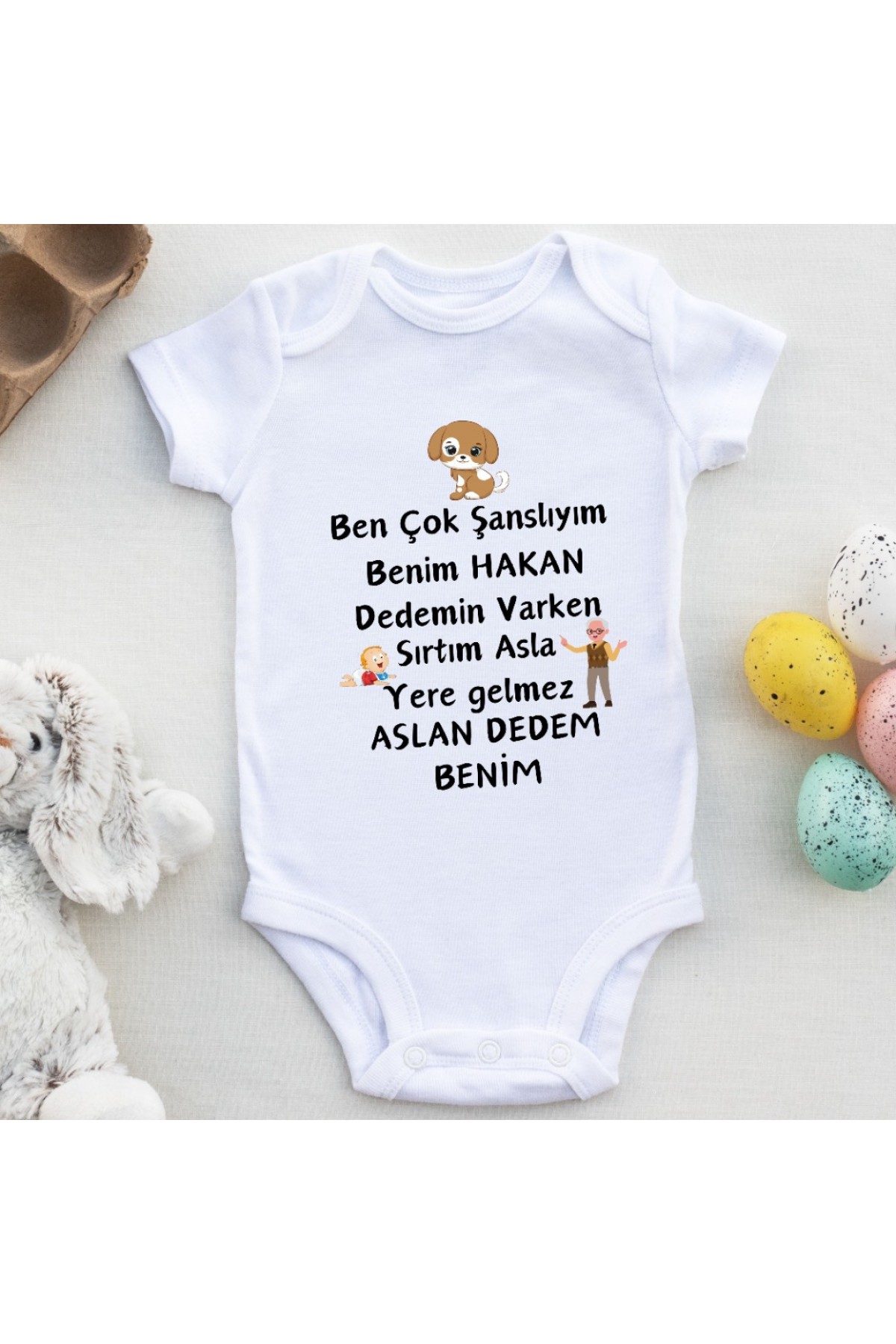Çok Şanslıyım Dedem Varken Sırtım Asla Yere Gelmez Yazılı Bebek Zıbın