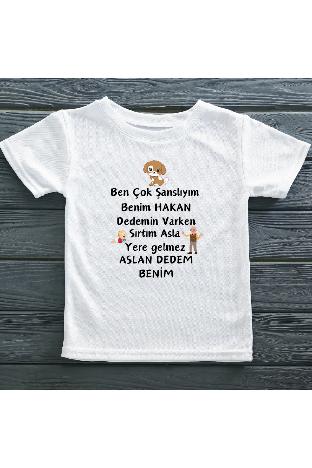 Çok Şanslıyım Dedem Varken Sırtım Asla Yere Gelmez Yazılı Çocuk Tişörtü