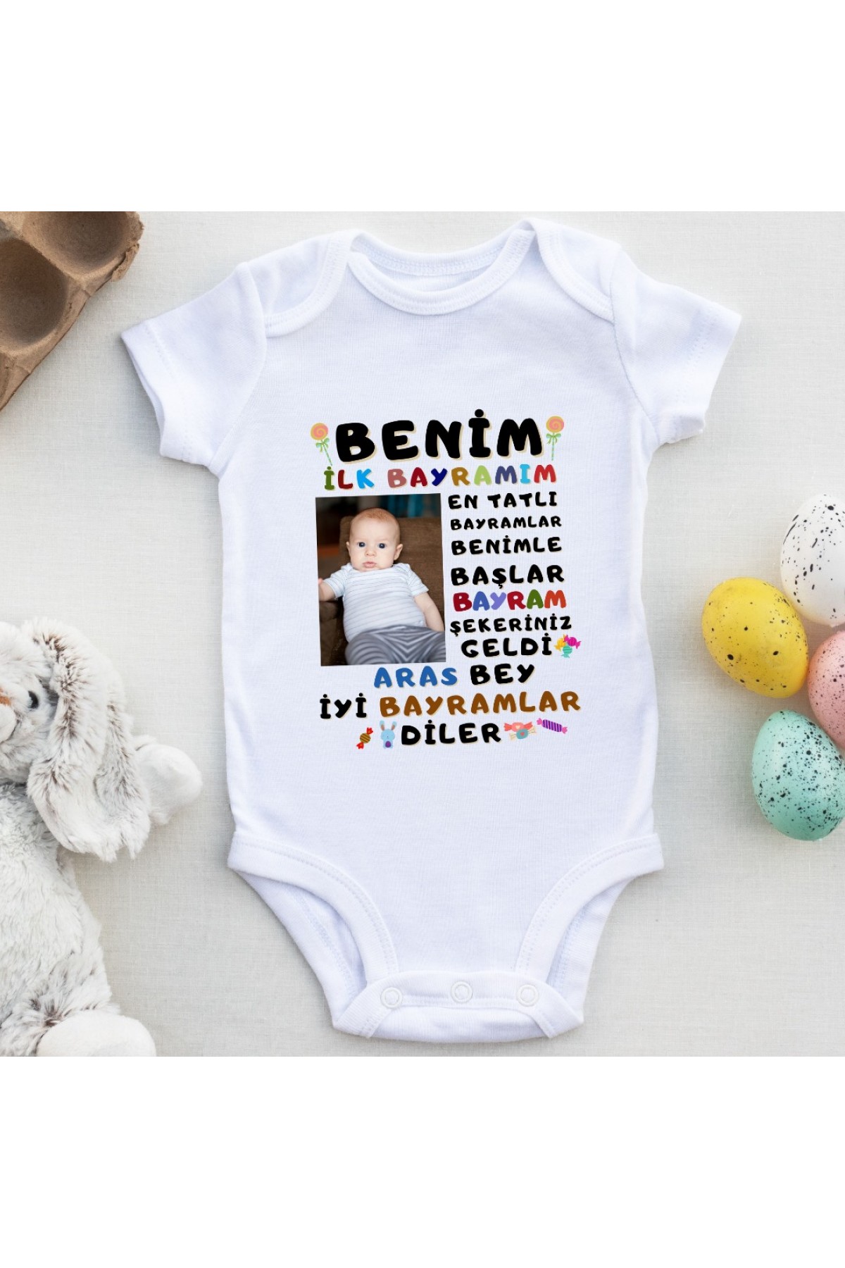 Benim İlk Bayramım İyi Bayramlar dilerim  Yazılı Bebek Zıbın