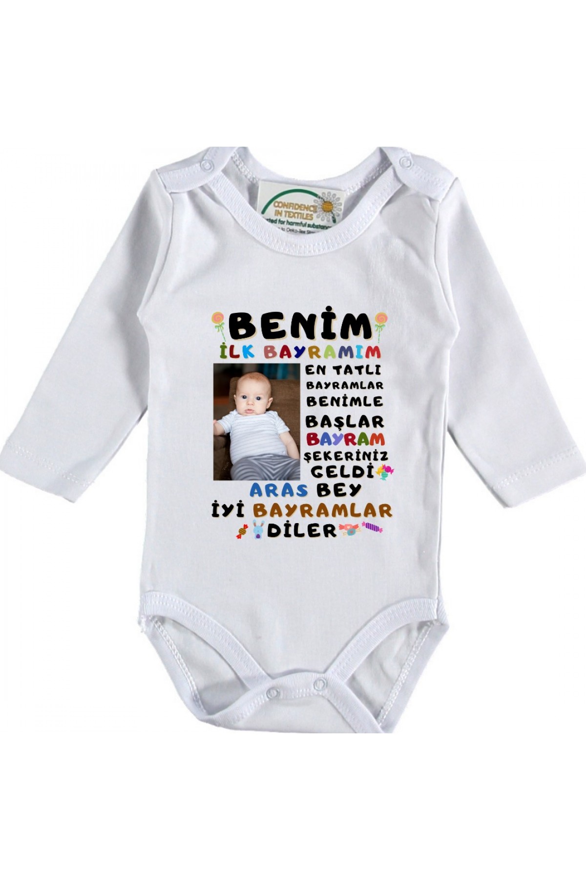 Benim İlk Bayramım İyi Bayramlar dilerim  Yazılı Bebek Zıbın