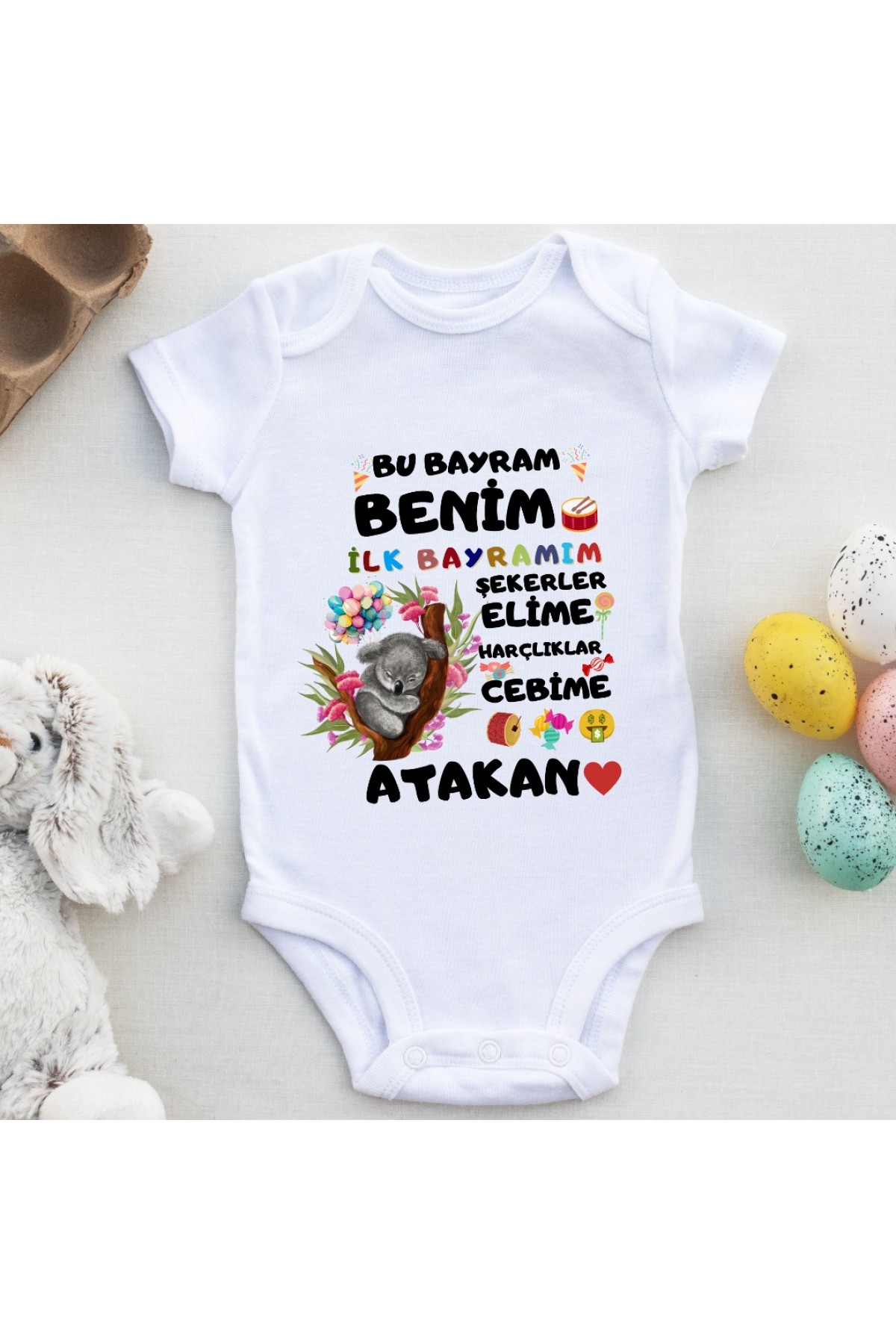 Benim İlk Bayramım Şekerler Elime Harçlıklar Cebime Yazılı Bebek Zıbın