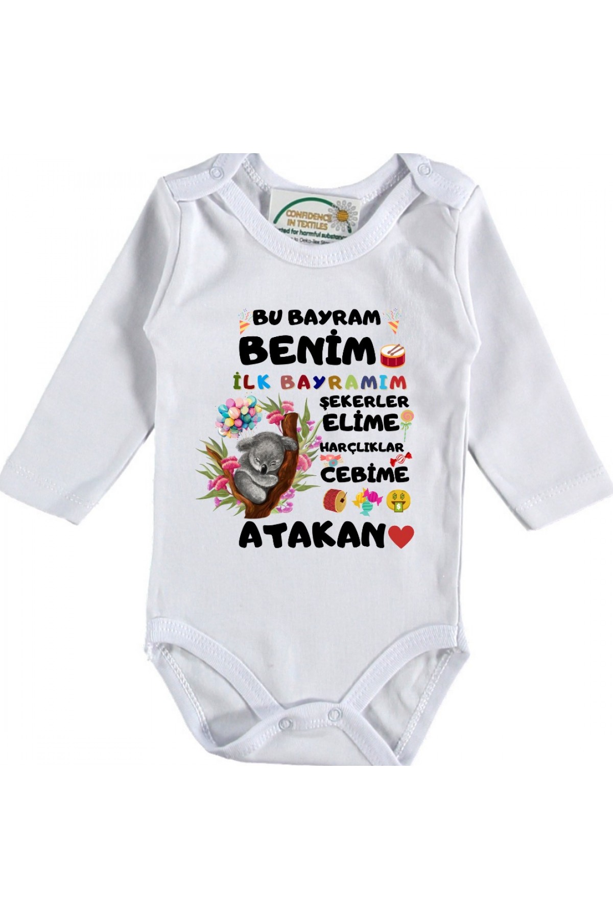 Benim İlk Bayramım Şekerler Elime Harçlıklar Cebime Yazılı Bebek Zıbın