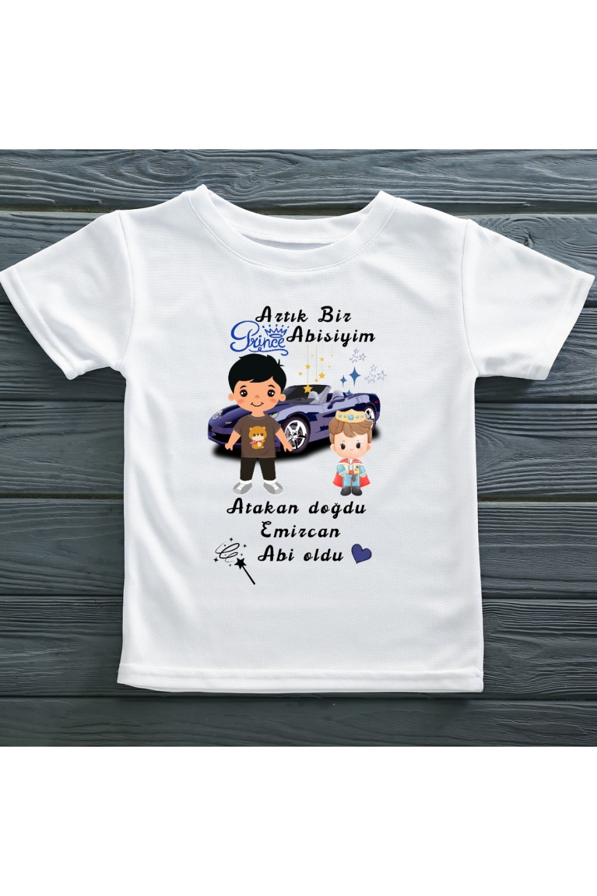 Artık Bir Prens Abisiyim araba Temalı Yazılı Çocuk Tişörtü