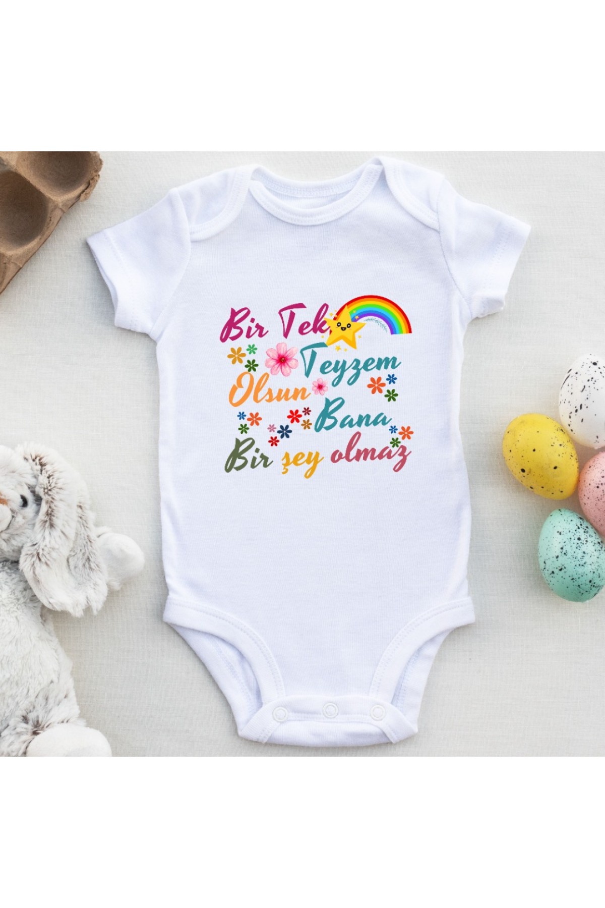 Bir Tek teyzem Olsun Bana Bir Şey Olmaz Yazılı Bebek Zıbın