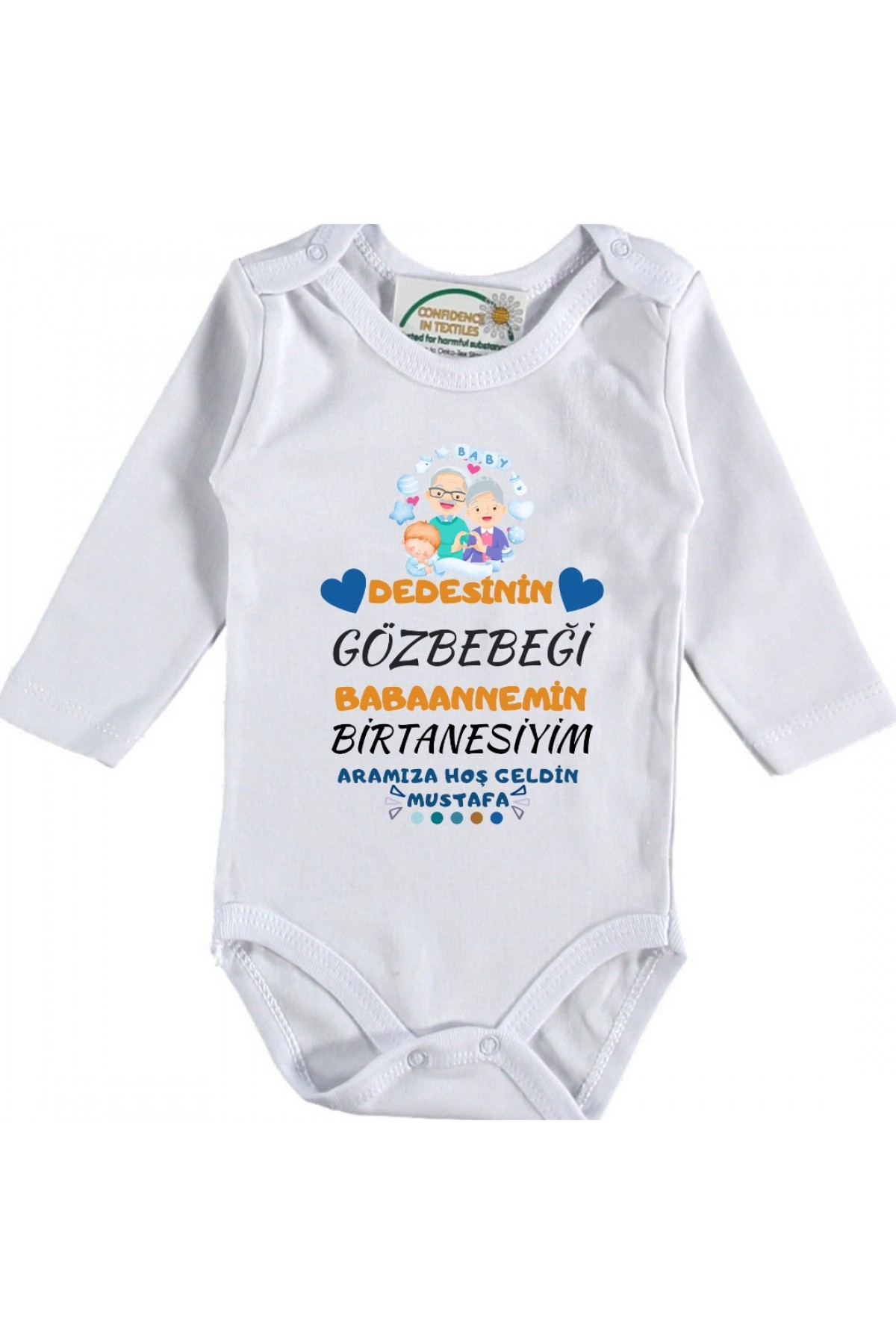 Dedemin Gözbebeği Babaannemin Birtanesiyim Yazılı Kişiye özel Erkek Bebek Zıbın