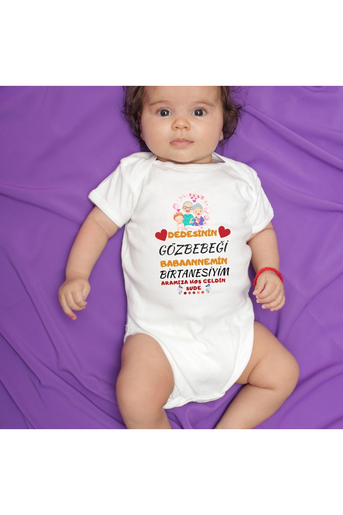 Dedemin Gözbebeği Anneanemin Birtanesiyim Yazılı Kişiye özel Kız Bebek Zıbın