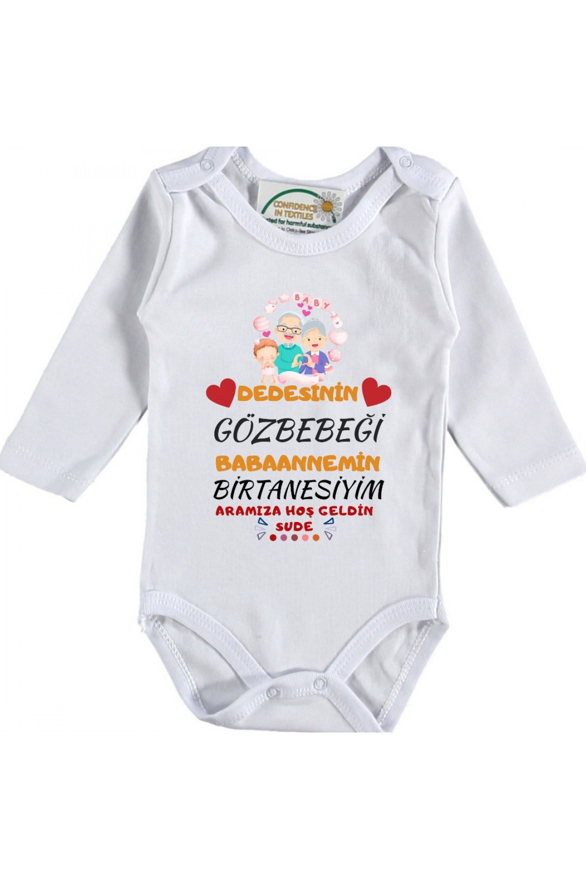 Dedemin Gözbebeği Anneanemin Birtanesiyim Yazılı Kişiye özel Kız Bebek Zıbın