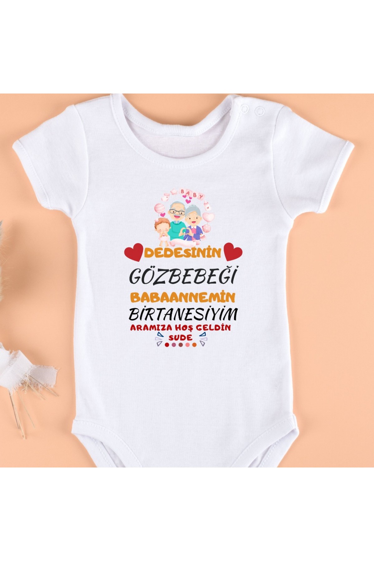 Dedemin Gözbebeği Anneanemin Birtanesiyim Yazılı Kişiye özel Kız Bebek Zıbın