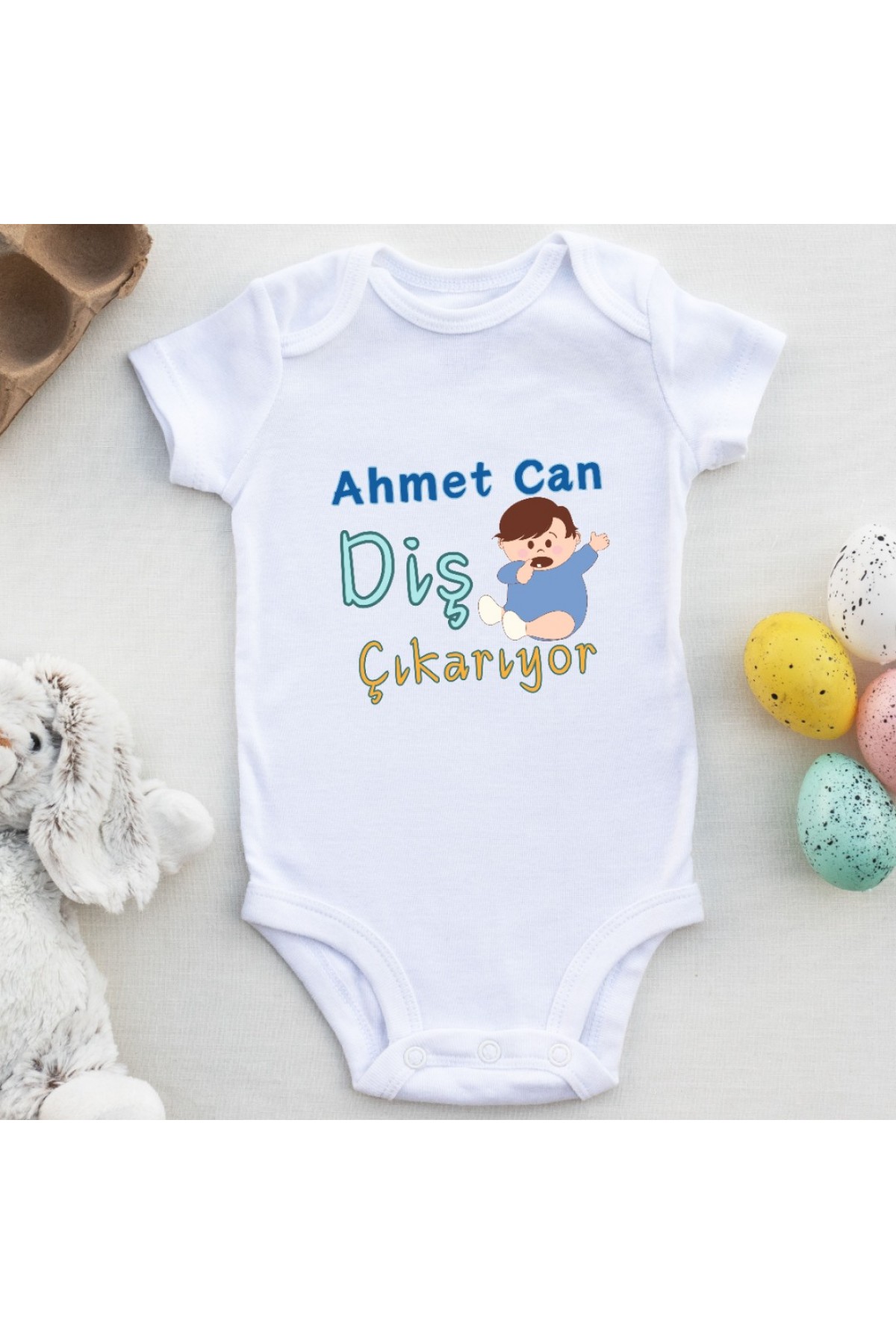 Diş Çıkarıyor Yazılı Erkek Bebek Zıbın