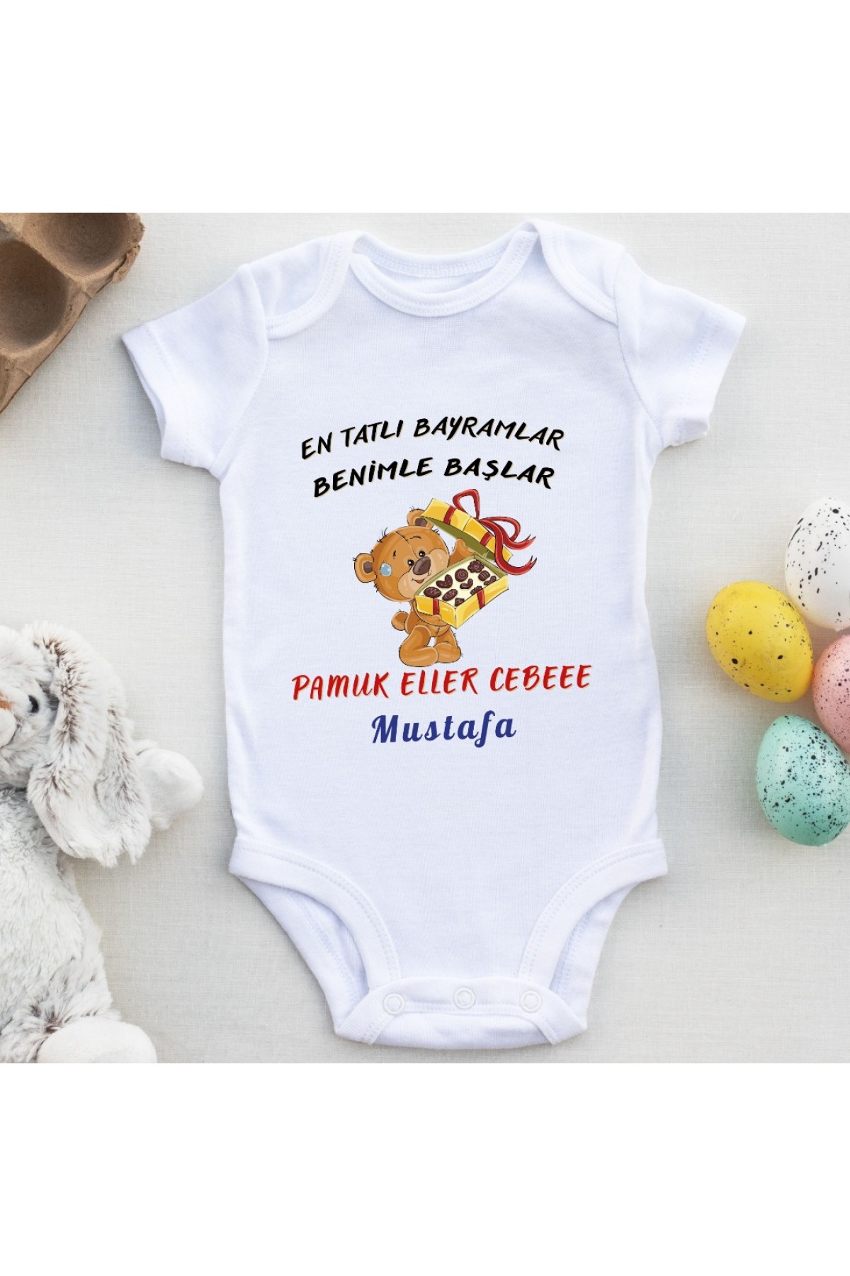 En Tatlı bayramlar benimle Başlar tasarım Yazılı Bebek Zıbın