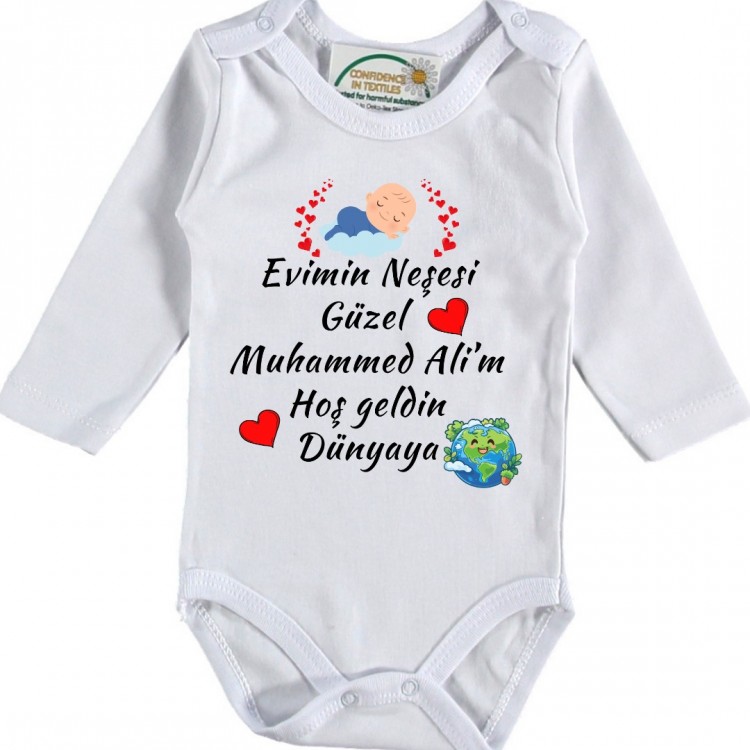 Evimin neşesi güzel Evladım Hoş geldin Dünyaya Yazılı Erkek Bebek Zıbın
