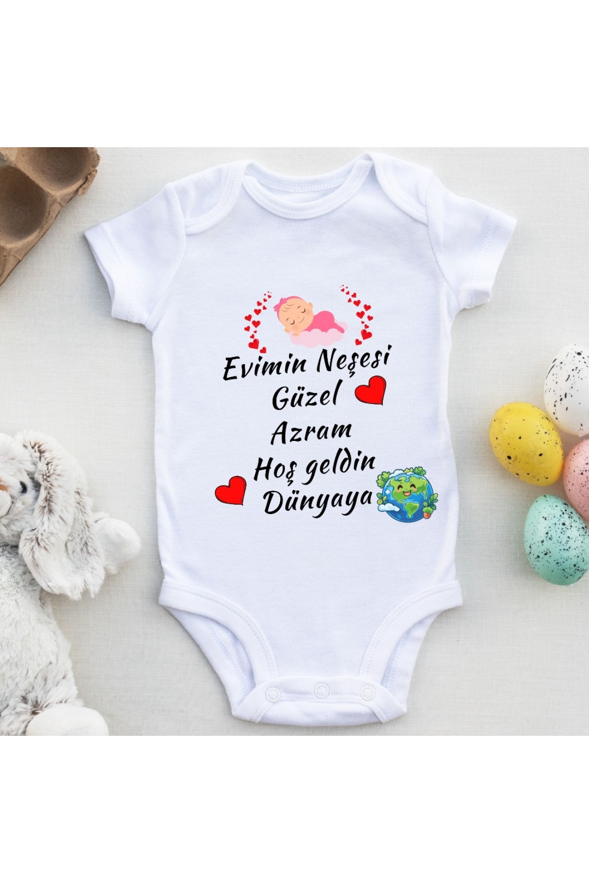 Evimin neşesi güzel Evladım Hoş geldin Dünyaya Yazılı Kız Bebek Zıbın