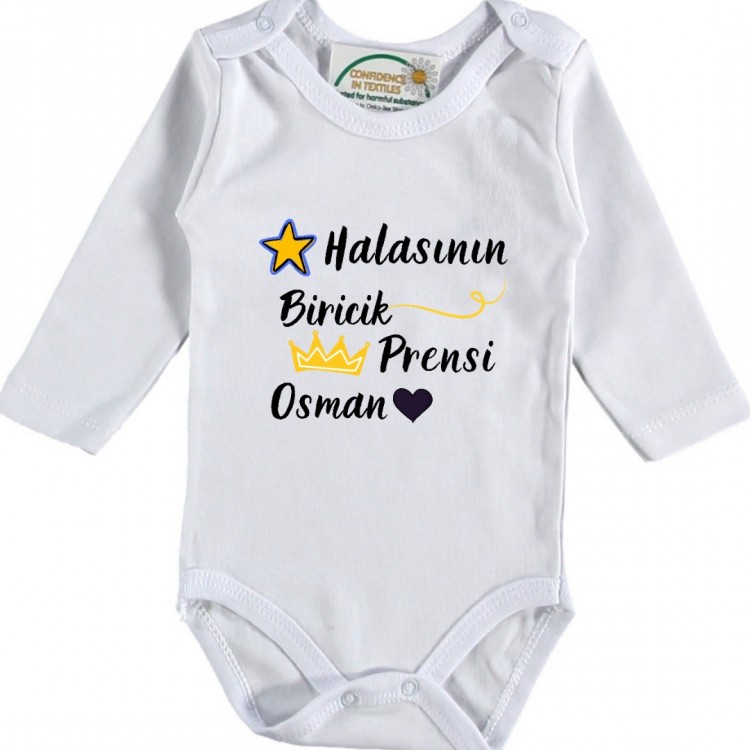 Halasının - Teyzesinin Biricik Prensi Yazılı Kişiye Özel Bebek Zıbın