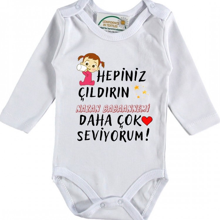 Hepiniz Çıldırım Anneannemi - Babaannemi Daha Çok seviyorum Yazılı kız Bebek Zıbın