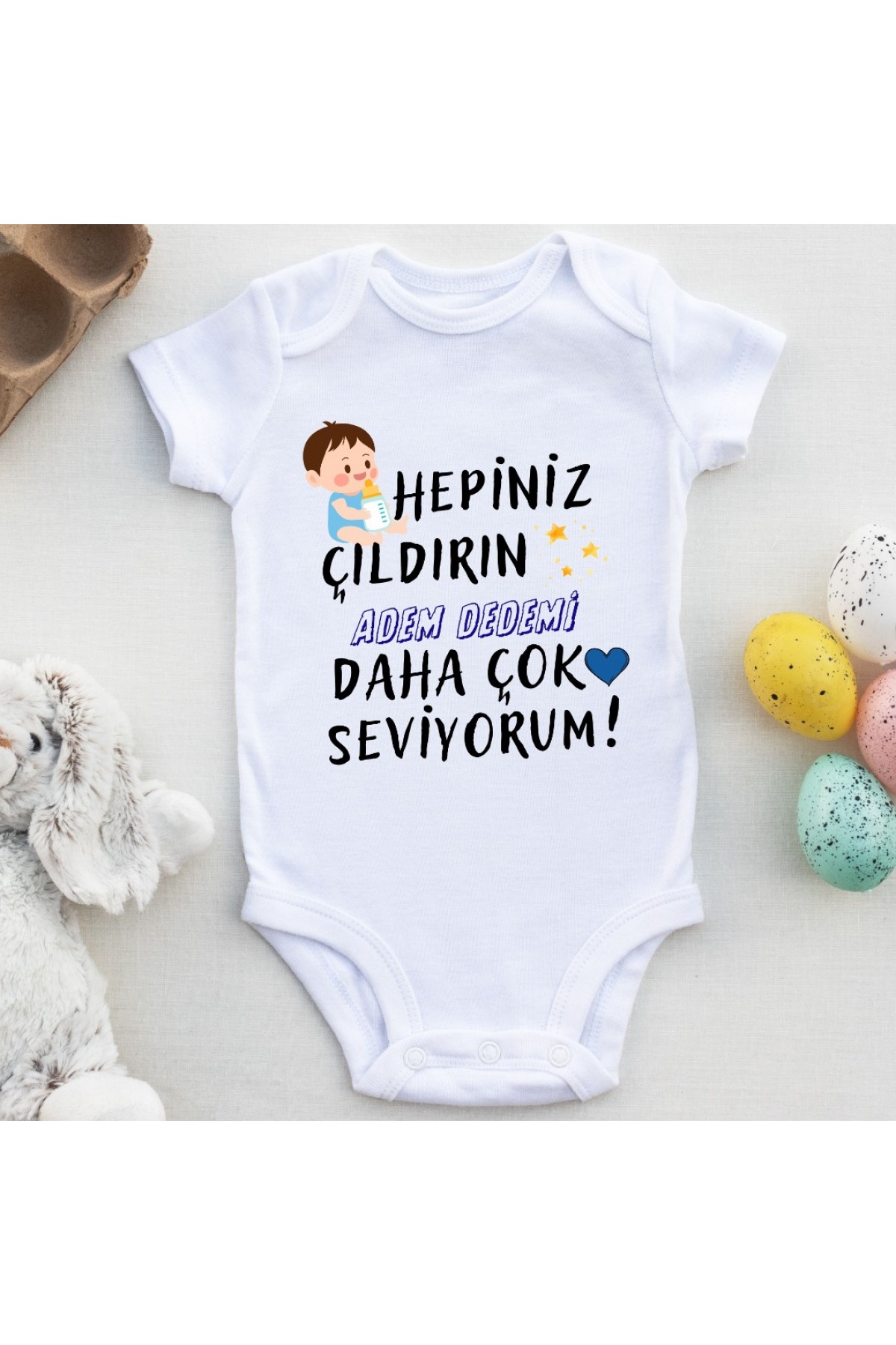 Hepiniz Çıldırın Dedemi Daha Çok seviyorum Yazılı Erkek Bebek Zıbın
