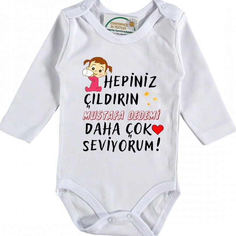 Hepiniz Çıldırım Dedemi Daha Çok seviyorum Yazılı kız Bebek Zıbın