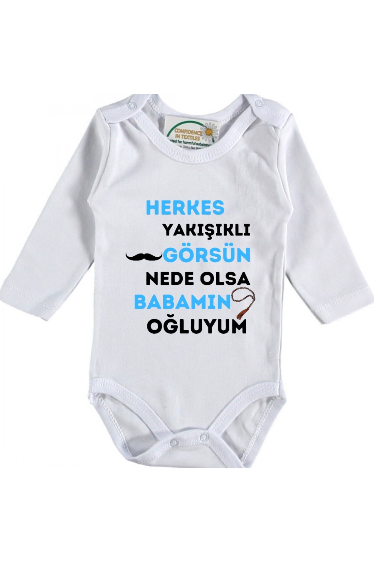 Herkes Yakışıklı Görsün Nede Olsa Babamın Oğluyum Yazılı Bebek Zıbın