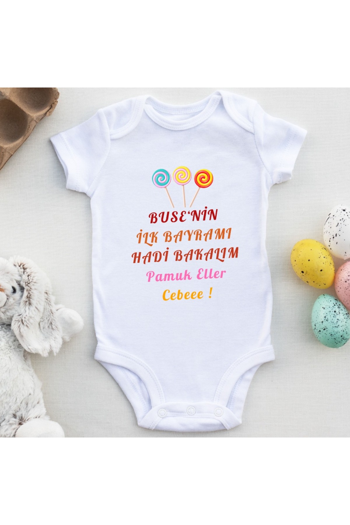 İlk bayramı Pamuk Eller Cebeee Yazılı Kız Bebek Zıbın