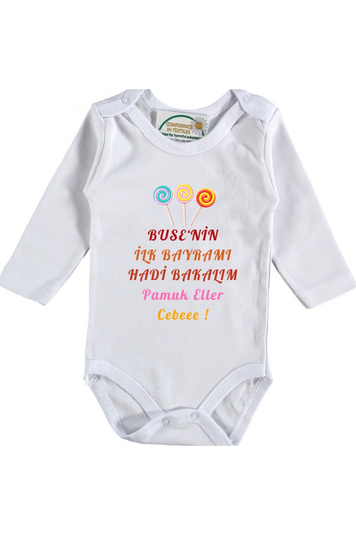 İlk bayramı Pamuk Eller Cebeee Yazılı Kız Bebek Zıbın