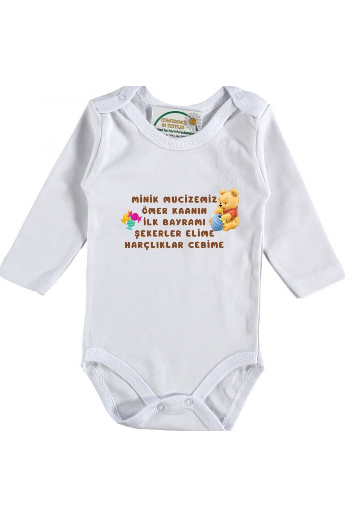 Minik Mucizemiz İlk bayramı Şekerler Elime Harçlıklar cebime Yazılı Bebek Zıbın