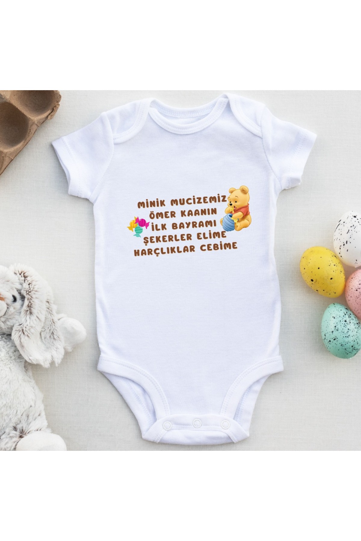 Minik Mucizemiz İlk bayramı Şekerler Elime Harçlıklar cebime Yazılı Bebek Zıbın