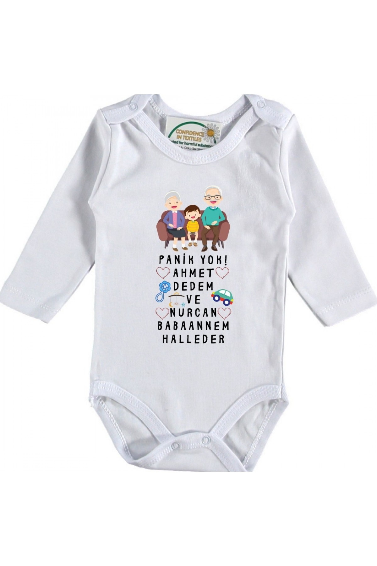 Panik Yok Dedem Ve Babaannem Halleder Yazılı Kişiye özel Erkek Bebek Zıbın