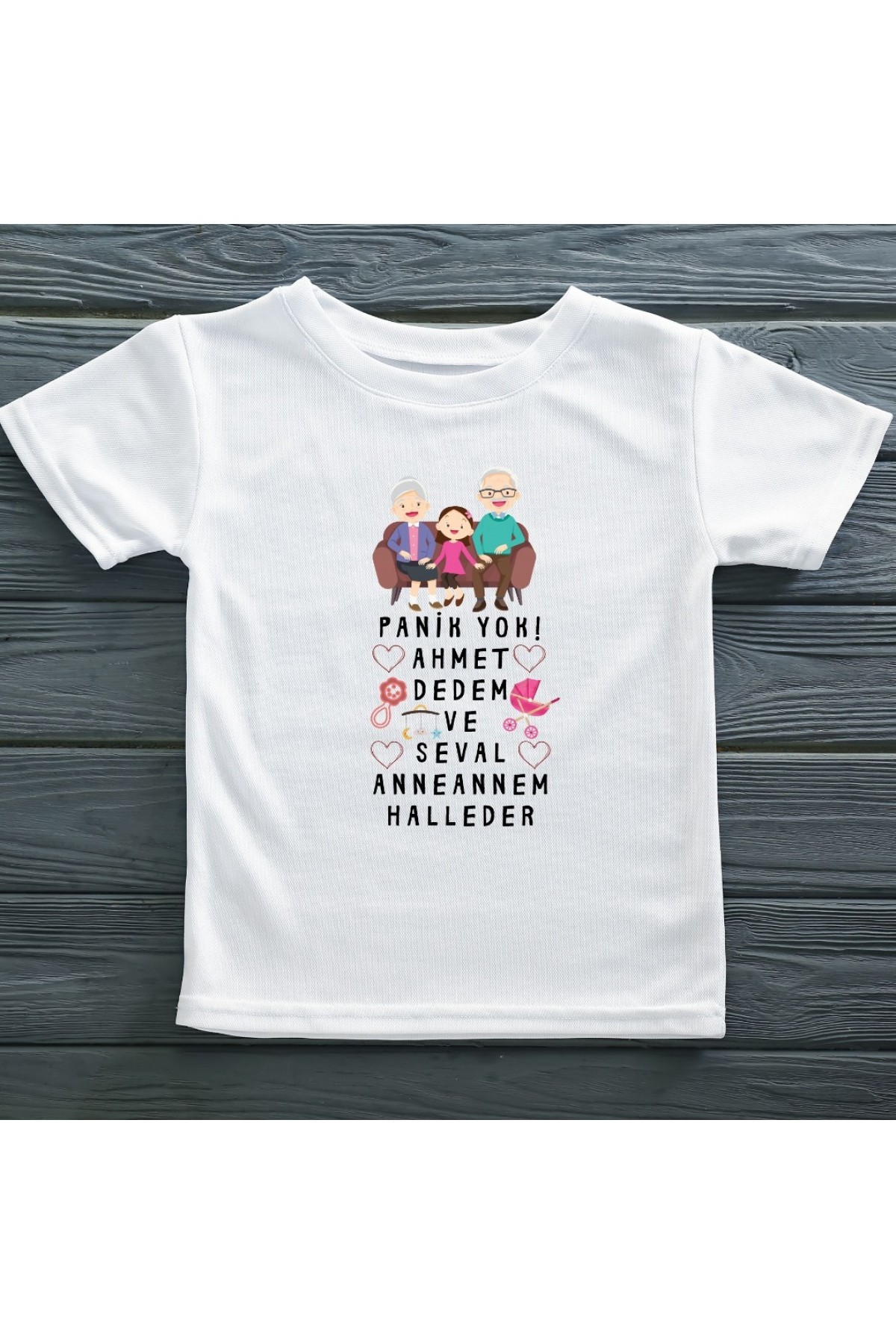 Panik Yok Dedem Ve Babaannem Halleder Yazılı Kişiye Özel Kız Çocuk Tişörtü