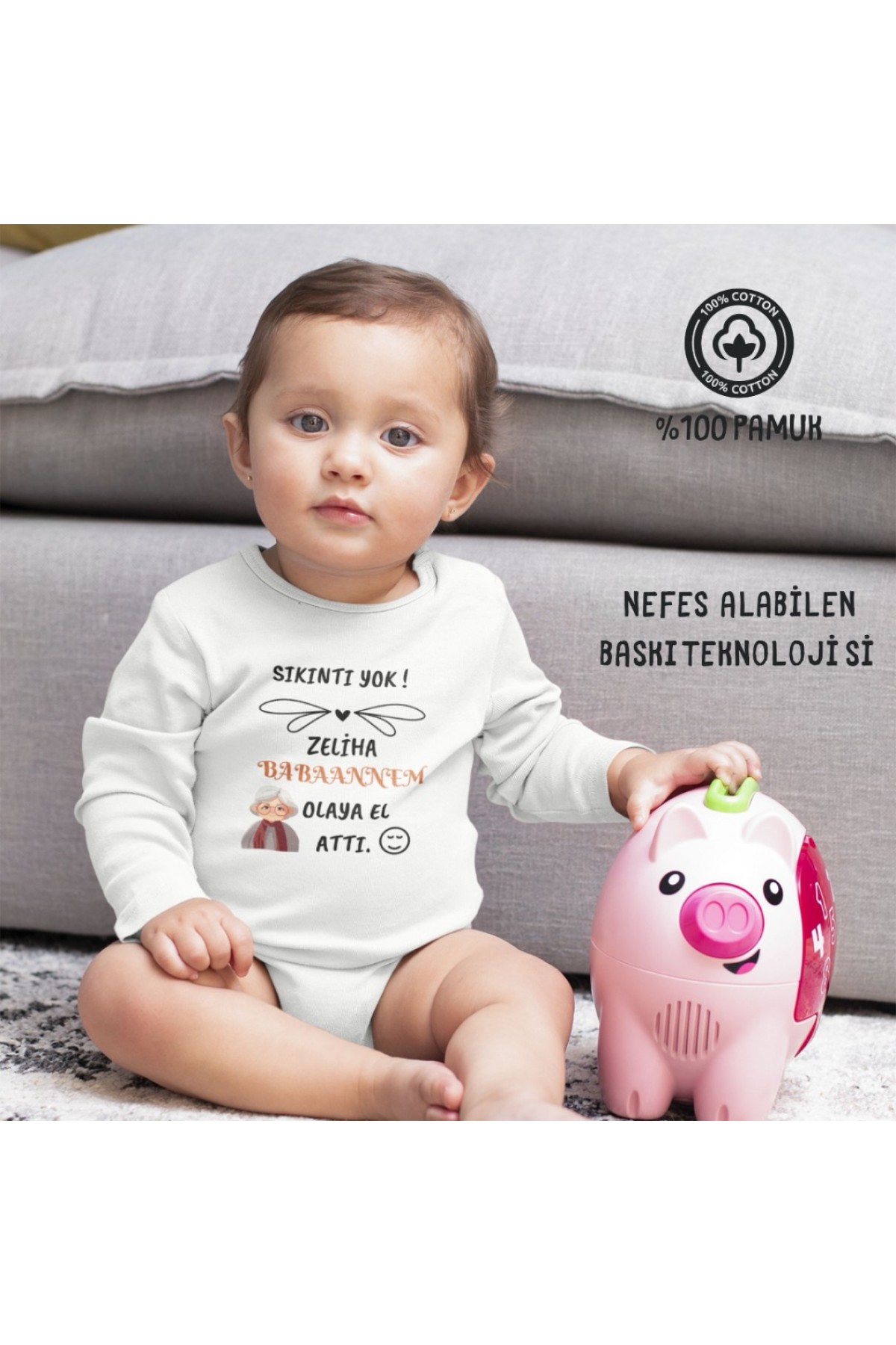 Babaannem-Anneannem Olaya El Attı Kişiye Özel Bebek Zıbın