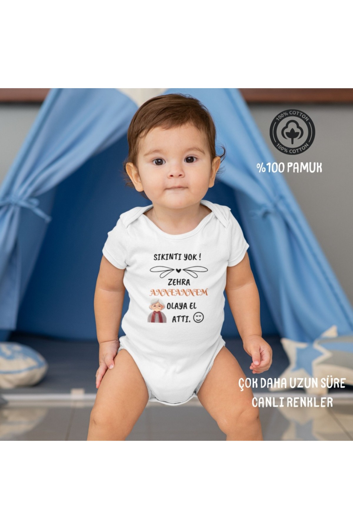 Babaannem-Anneannem Olaya El Attı Kişiye Özel Bebek Zıbın