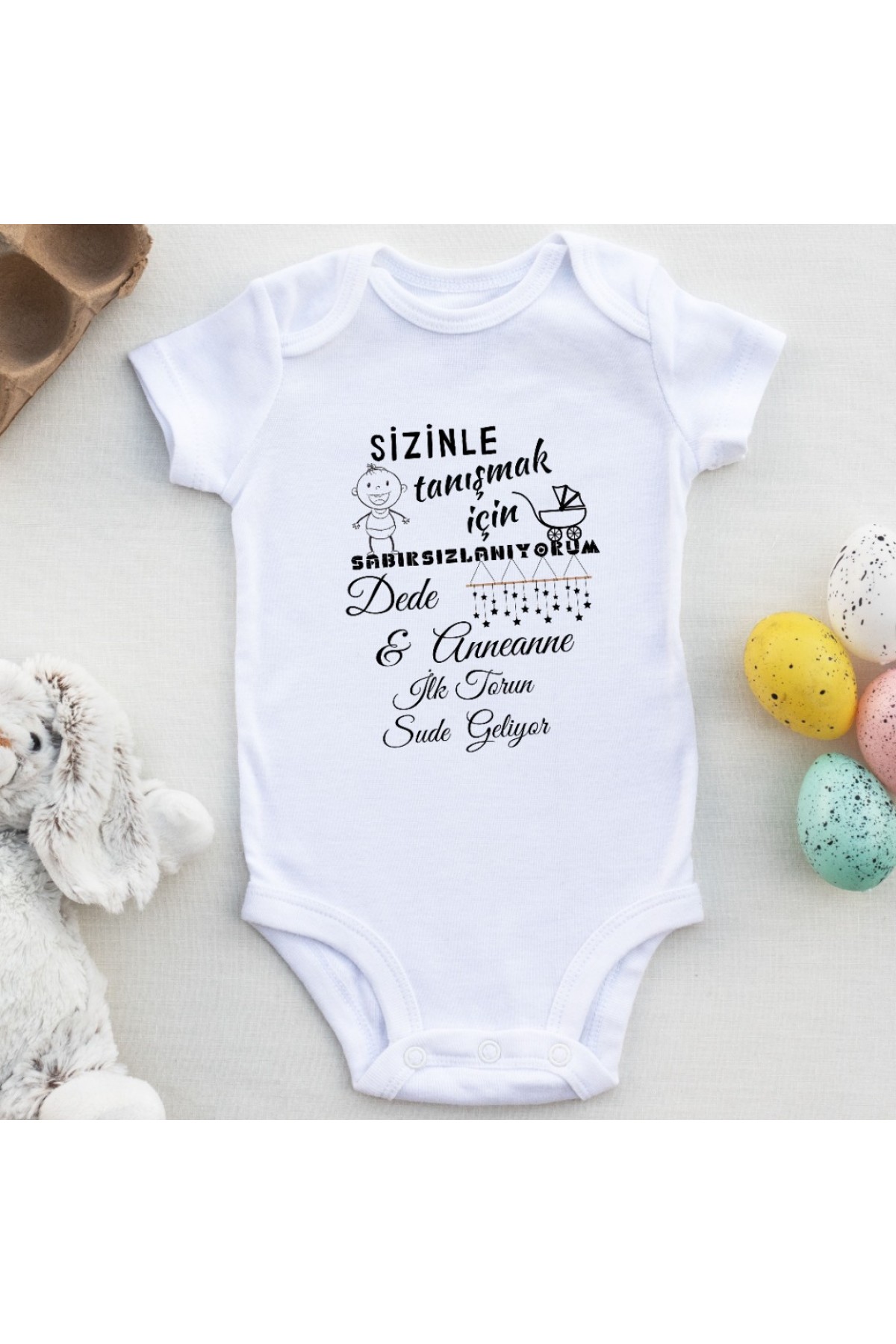 Sizinle tanışmak için sabırsızlanıyorum İlk torun geliyor Yazılı Bebek Zıbın