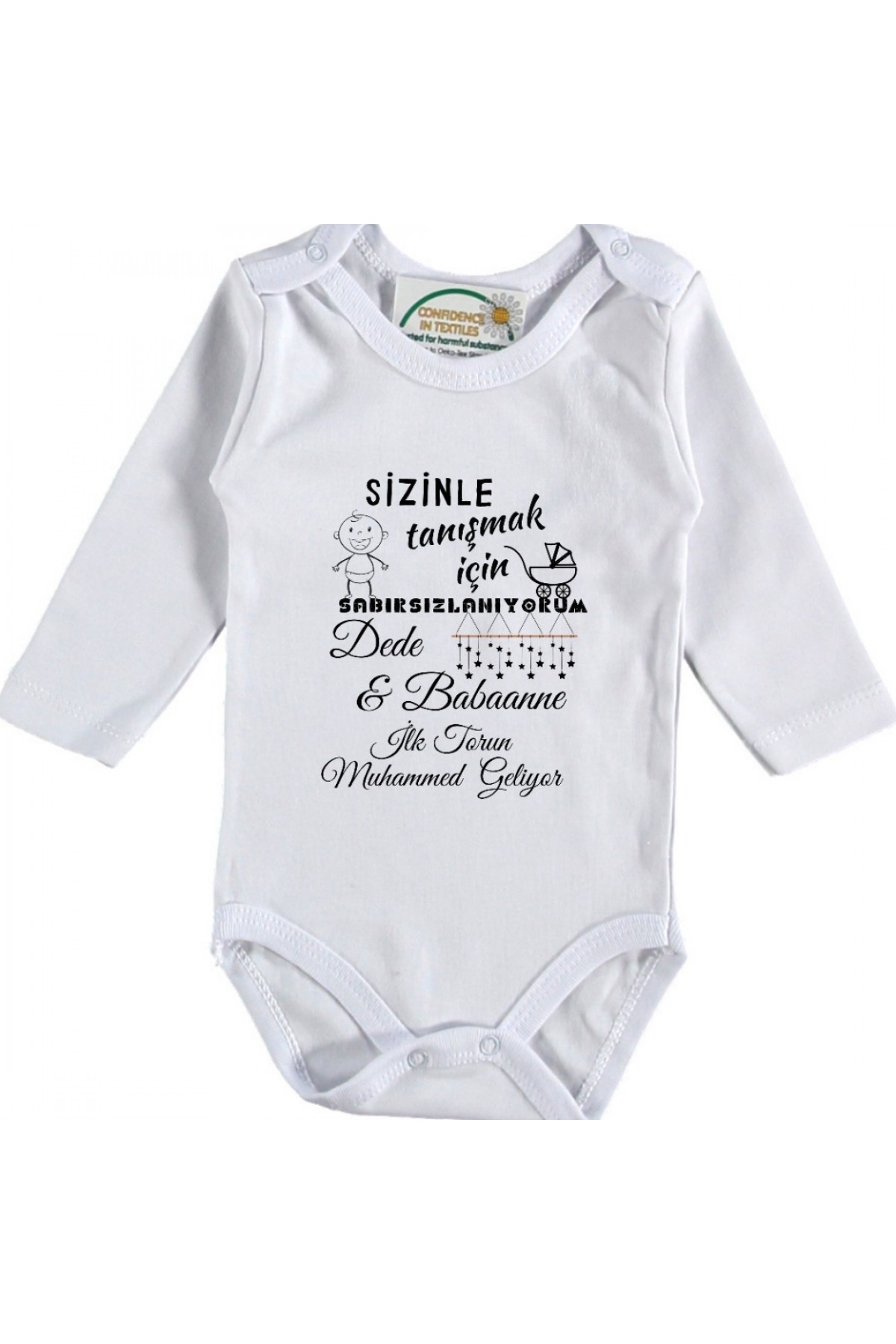 Sizinle tanışmak için sabırsızlanıyorum İlk torun geliyor Yazılı Bebek Zıbın