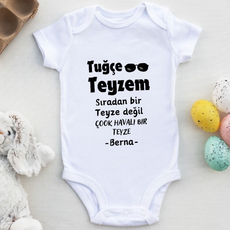 Benim Teyzem Sıradan Bir teyze Değil Çok Havalı Bir Teyze Yazılı Kişiye Özel Erkek Bebek Zıbın