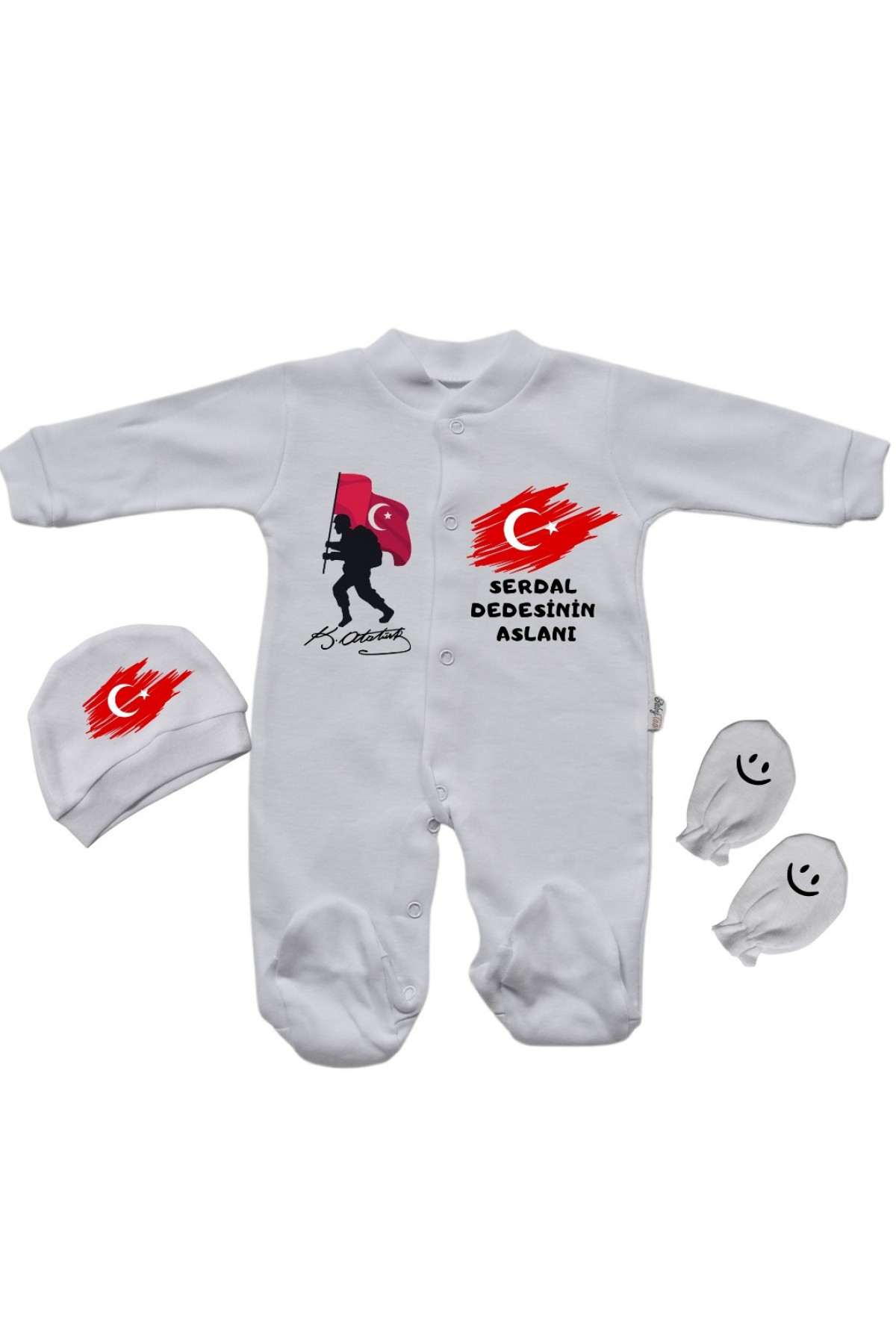 Türk bayraklı Dedesinin Aslanı Yazılı Kişiye Özel Bebek Tulum Türk bayraklı Dedesinin Aslanı Yazılı Kişiye Özel Bebek Tulum
