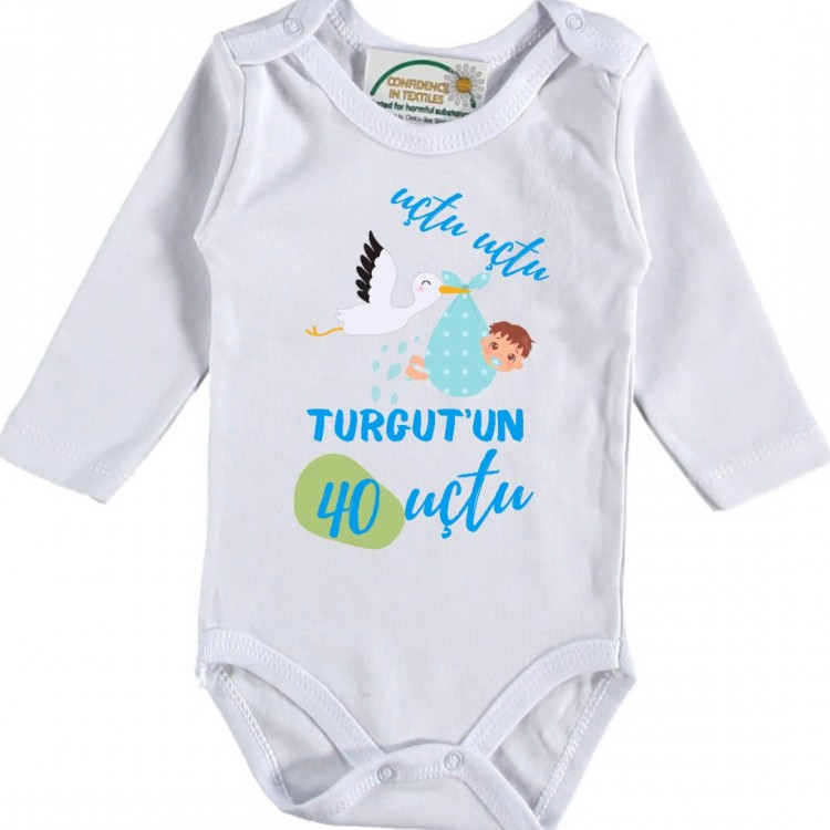 Uçtu uçtu 40'ı Uçtu Yazılı Kişiye Özel Erkek Bebek Zıbın