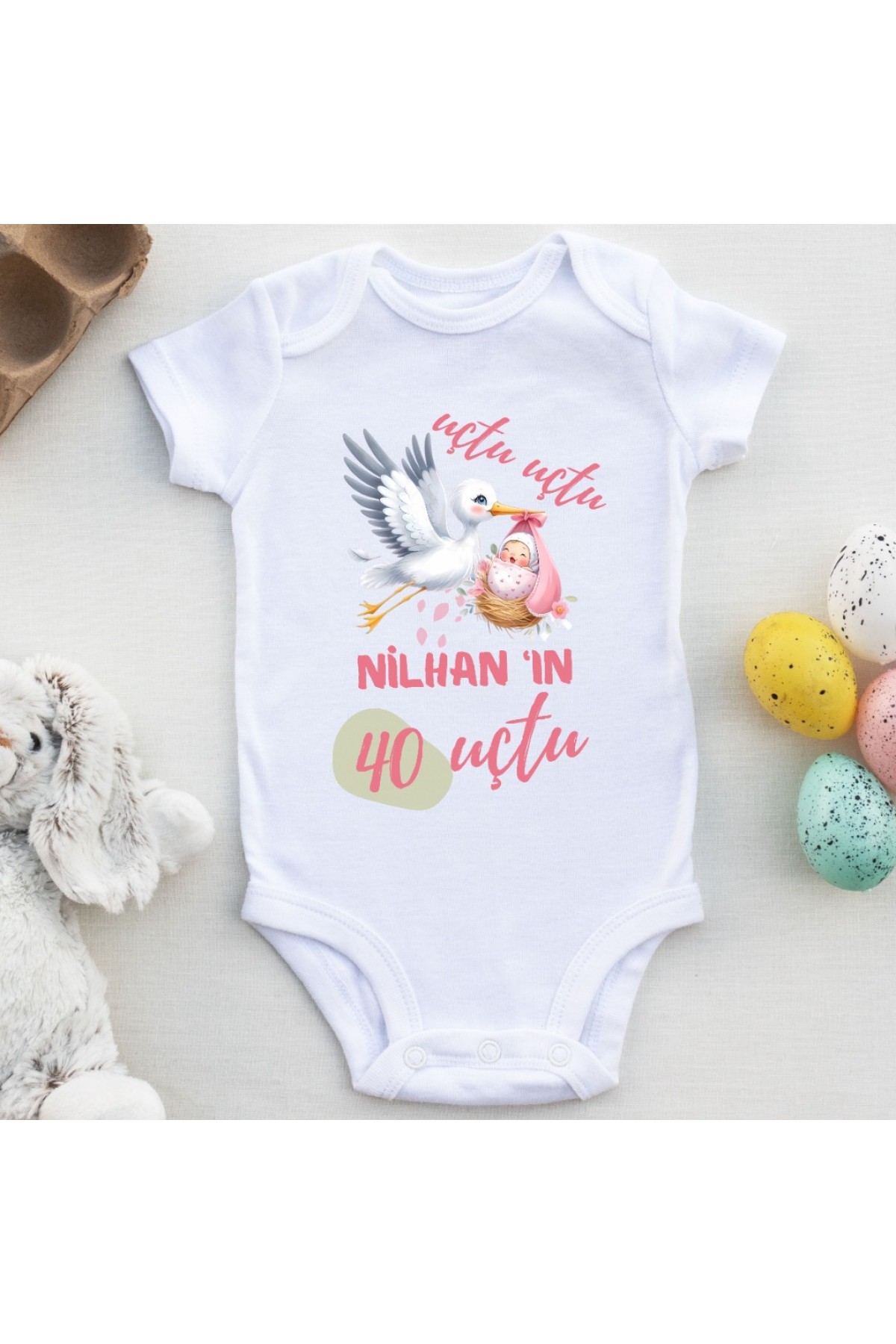 Uçtu uçtu 40'ı Uçtu Yazılı Kişiye Özel Kız Bebek Zıbın
