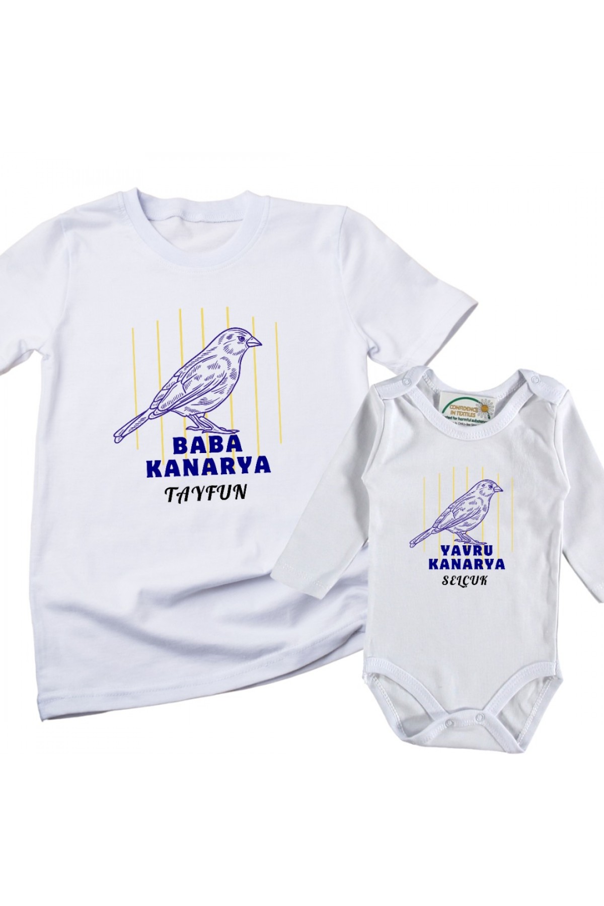 Yavru Kanarya Baba Kanarya Yazılı Kişiye Özel 2'li Kombin